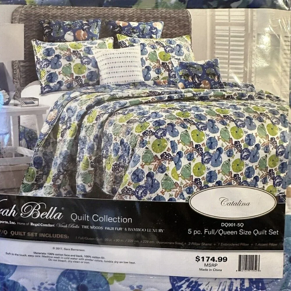 Beautiful Coastal Queen 5pc quilt set 100% cotton